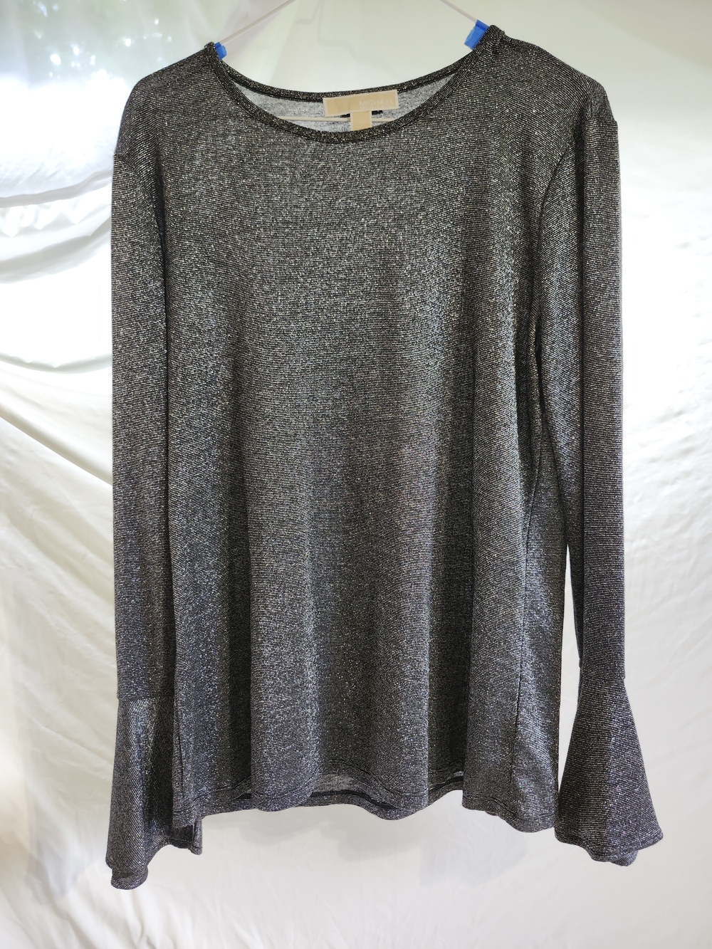 Michael Kors Metallic Long-Sleeve Shimmer Top - Silver/Gray
